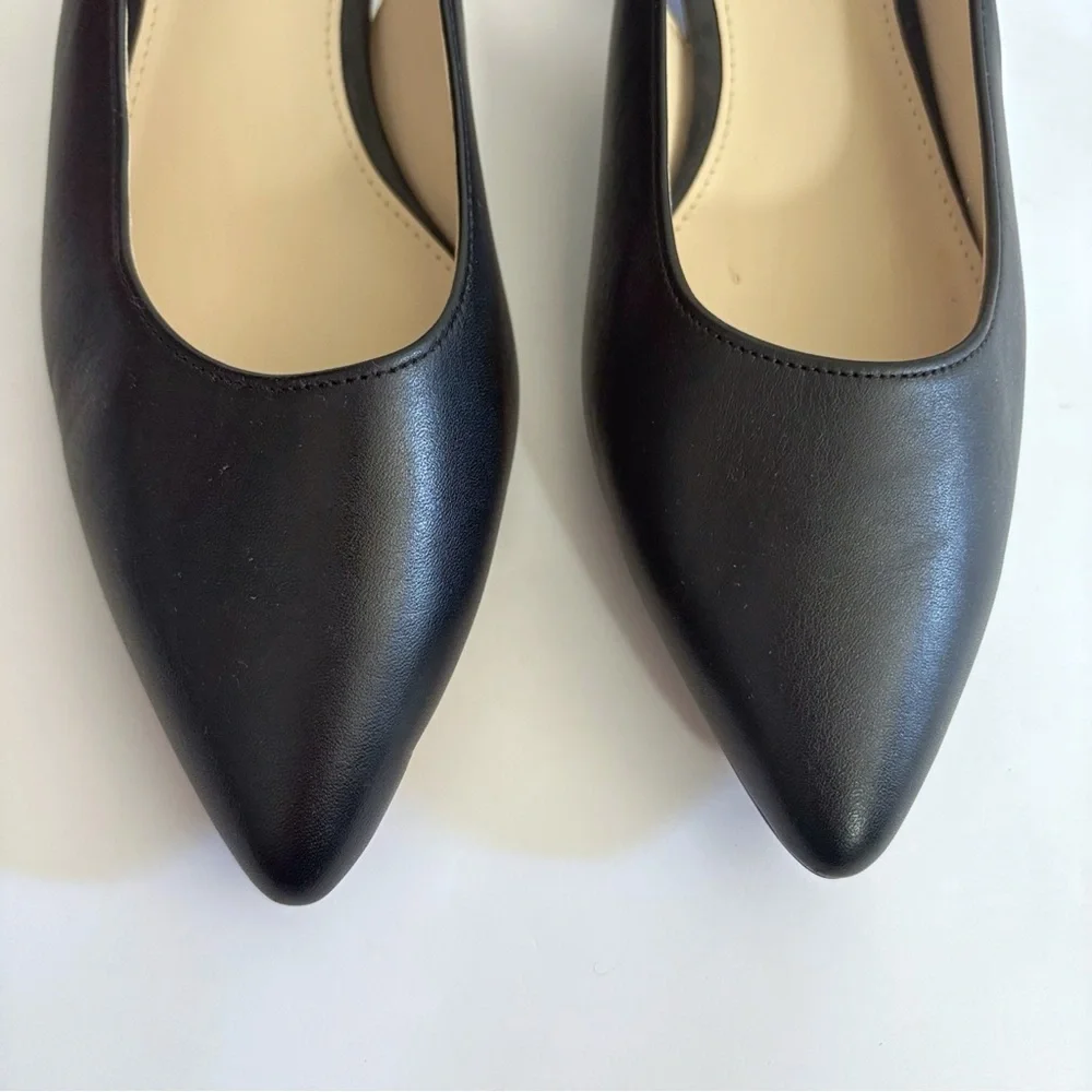 NWOB Cole Haan Women 7B Black Leather Slingback Pumps Pointed Toe Office Chic - Picture 3 of 7